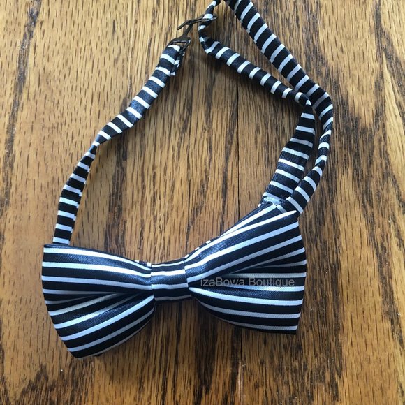 Other - Black & White Satin Stripe Bow Tie   =PETS=